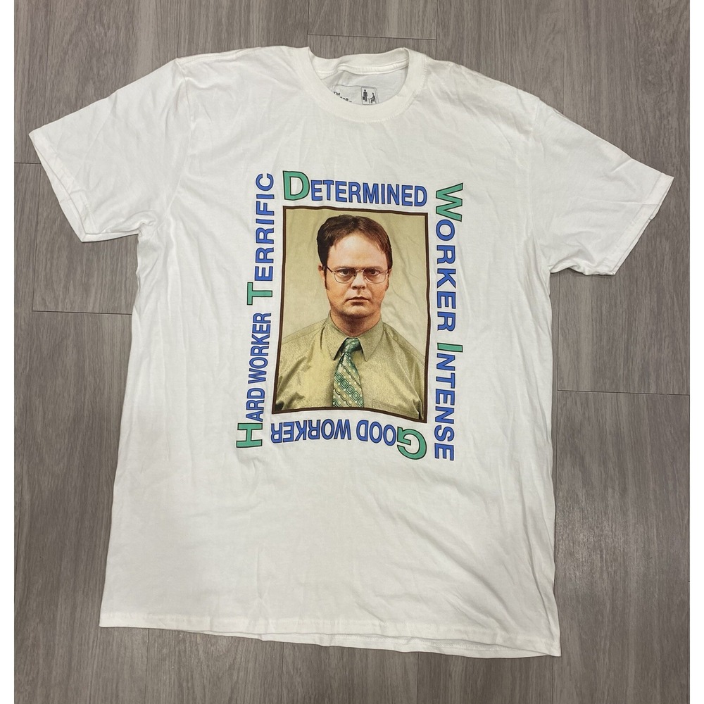 The Office TV Show Dwight Schrute T Shirt Tee White Determined Intense XL EUC